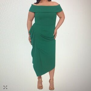 Beautiful plus size off-the-shoulder side-drape MIDI Dress